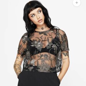 Disturbia Black Sheer Floral Blouse